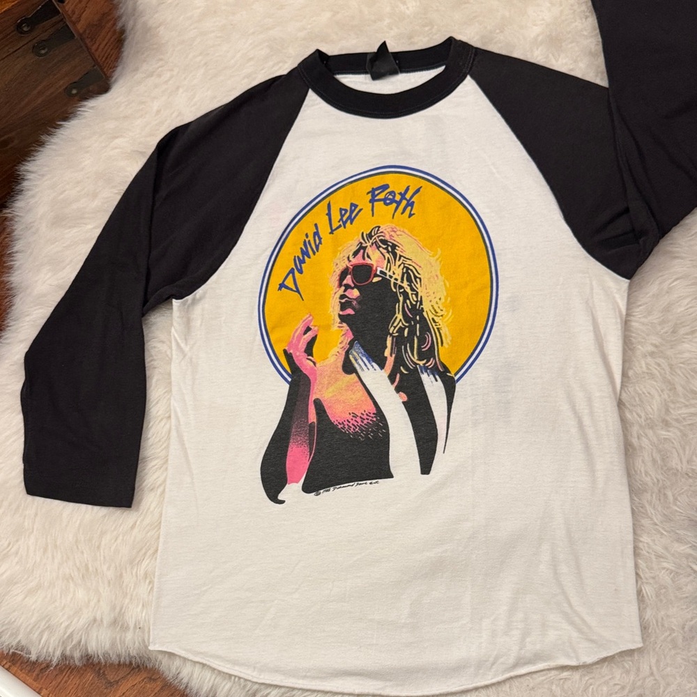 Vintage 1985 David Lee Ruth 3 Quarter Sleeve Tshirt by Anvil Size L pre -owned.